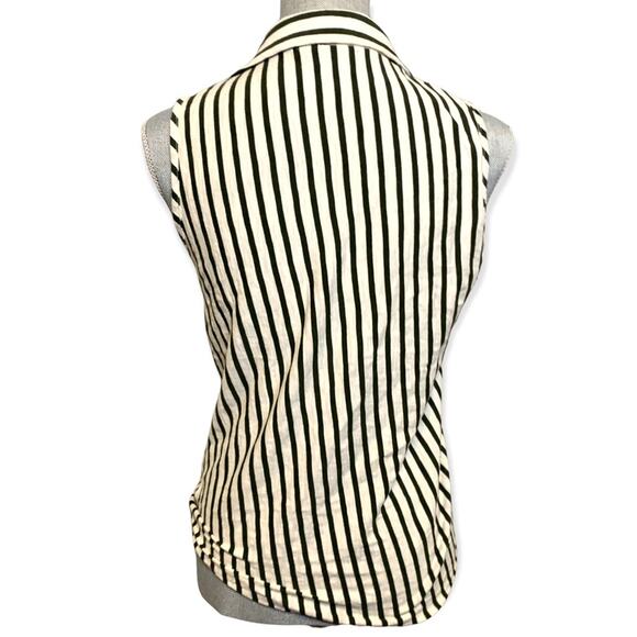 Kim & Cami Green and White Stiped Collar Button Up Tank Small - Picture 11 of 12